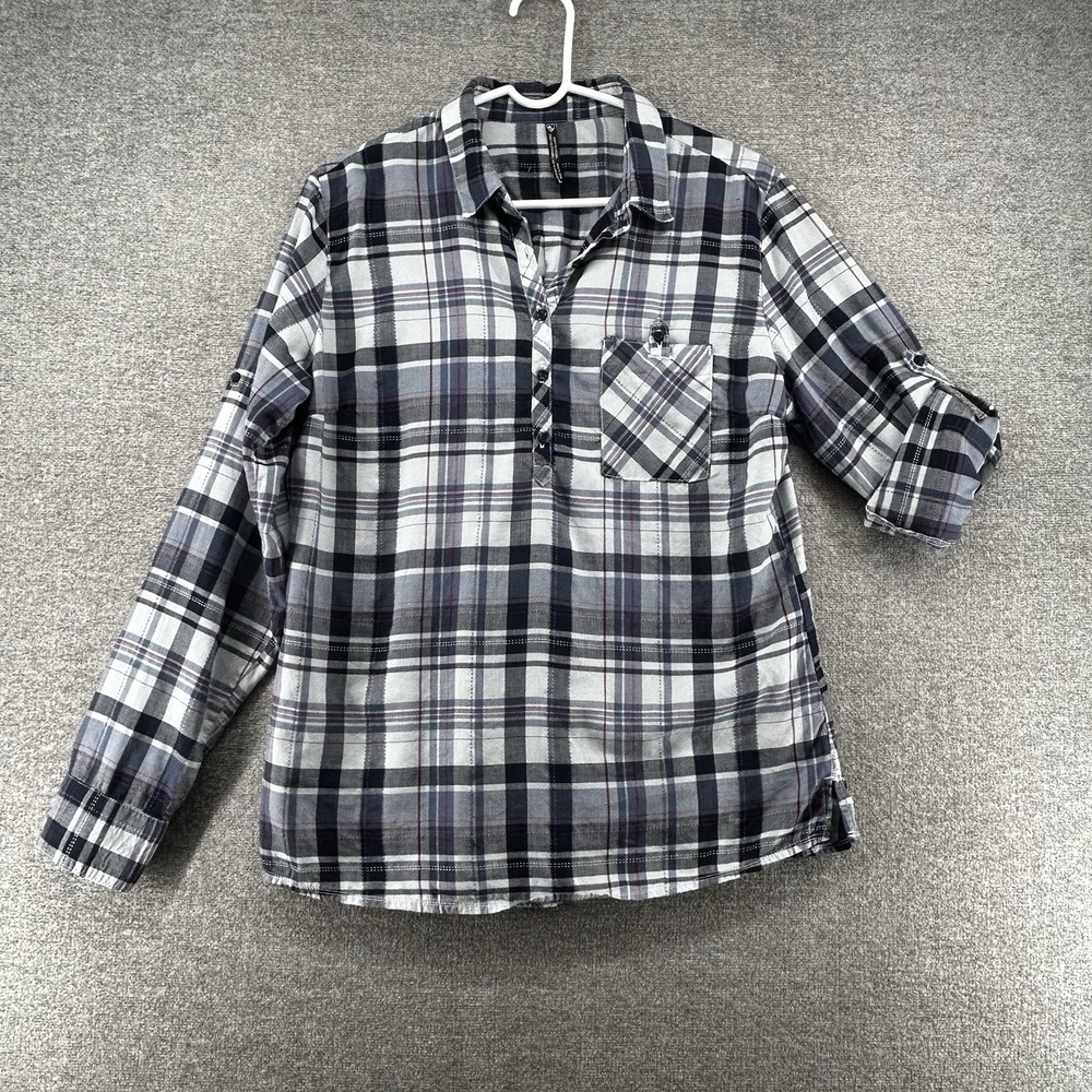 Kuhl Roll Up Shirt Women Size Large Roll Up Gray Plaid Pocket